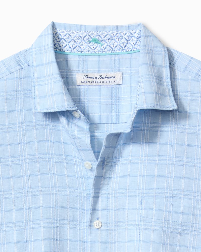 Barbados Breeze Playa Plaid Stretch-Linen Long-Sleeve Shirt Aqua Ice | Tommy Bahama Essential - Barbados Breeze Playa Plaid Stretch-Linen Long-Sleeve Shirt