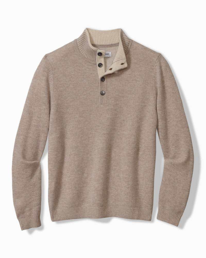 Soft Sands Cashmere Button-Mock Sweater Taupe Heather | Tommy Bahama Deals - Soft Sands Cashmere Button-Mock Sweater