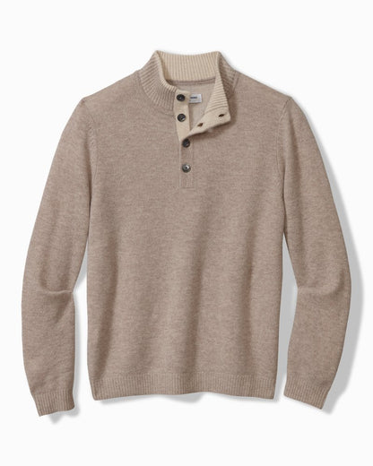 Soft Sands Cashmere Button-Mock Sweater Taupe Heather | Tommy Bahama Deals - Soft Sands Cashmere Button-Mock Sweater