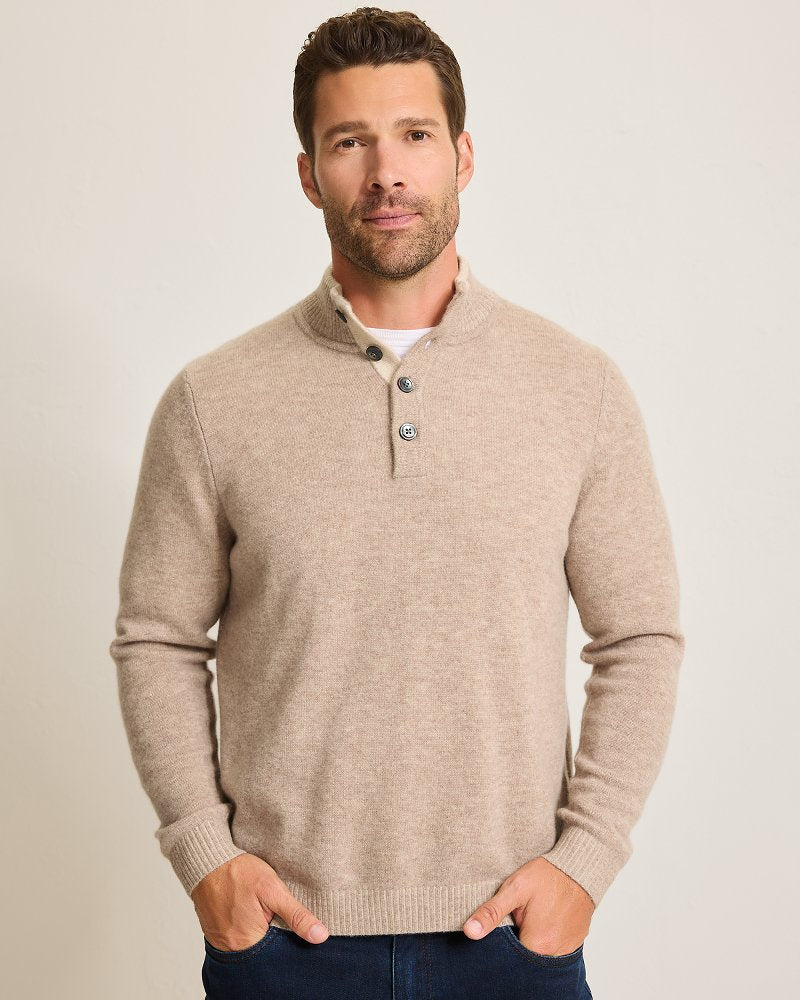 Soft Sands Cashmere Button-Mock Sweater Taupe Heather | Tommy Bahama Deals - Soft Sands Cashmere Button-Mock Sweater