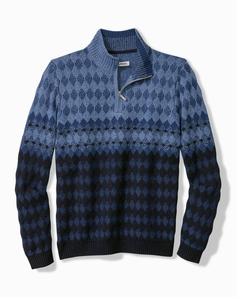 Ombré Argyle Half-Zip Sweater Navy | Tommy Bahama Quality - Ombré Argyle Half-Zip Sweater