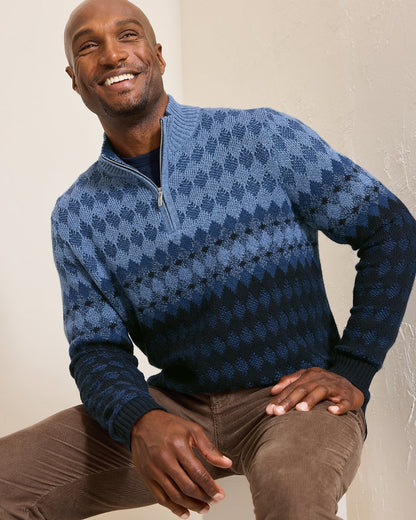 Ombré Argyle Half-Zip Sweater Navy | Tommy Bahama Quality - Ombré Argyle Half-Zip Sweater