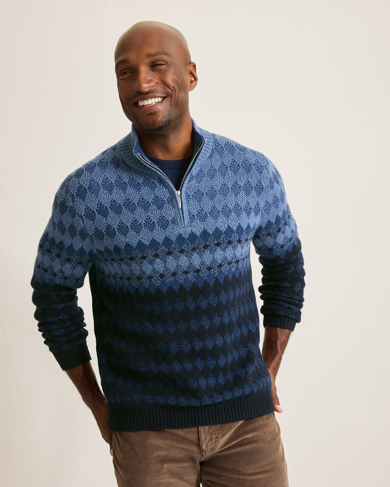 Ombré Argyle Half-Zip Sweater Navy | Tommy Bahama Quality - Ombré Argyle Half-Zip Sweater