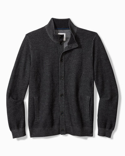 Crescent Shore IslandZone® Button-Mock Cardigan Charcoal | Tommy Bahama Featured - Crescent Shore IslandZone® Button-Mock Cardigan