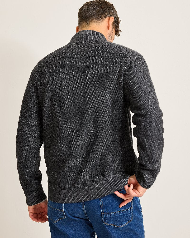 Crescent Shore IslandZone® Button-Mock Cardigan Charcoal | Tommy Bahama Featured - Crescent Shore IslandZone® Button-Mock Cardigan