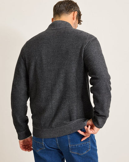 Crescent Shore IslandZone® Button-Mock Cardigan Charcoal | Tommy Bahama Featured - Crescent Shore IslandZone® Button-Mock Cardigan
