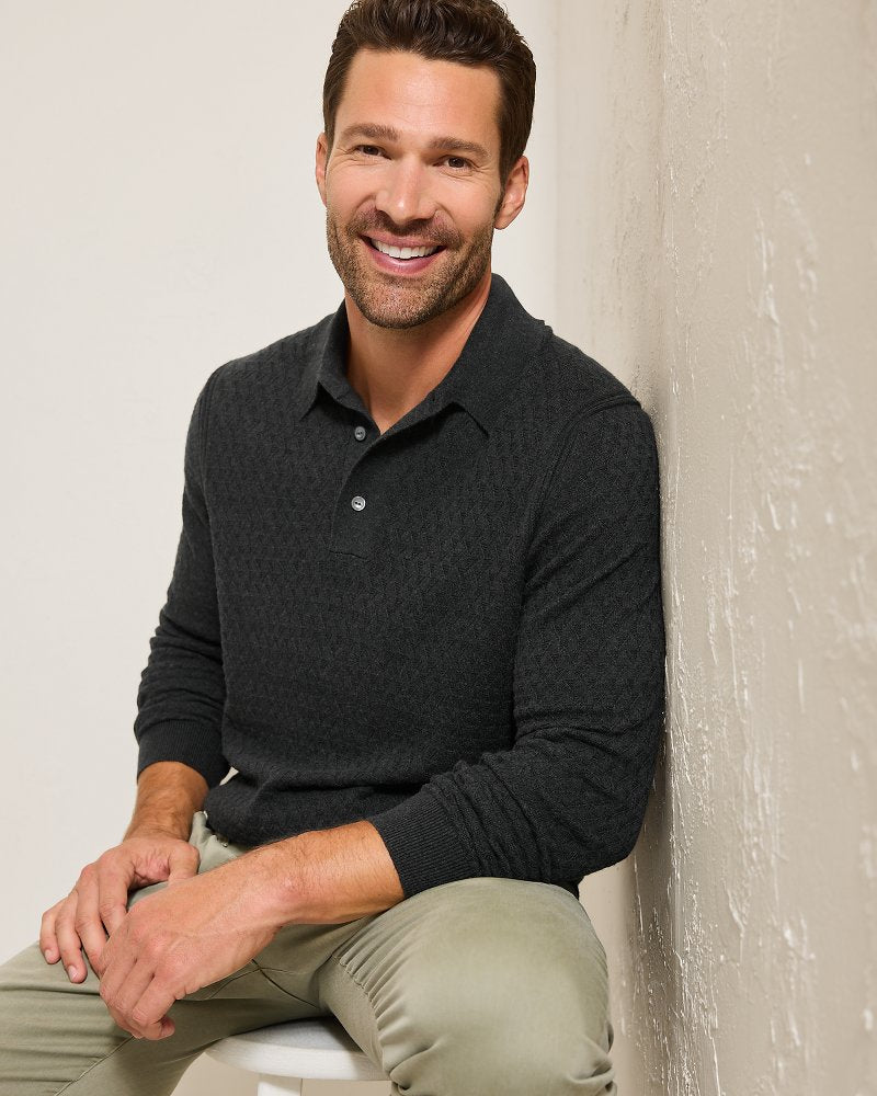 Capital Cable Sweater Polo Black | Tommy Bahama Premium - Capital Cable Sweater Polo