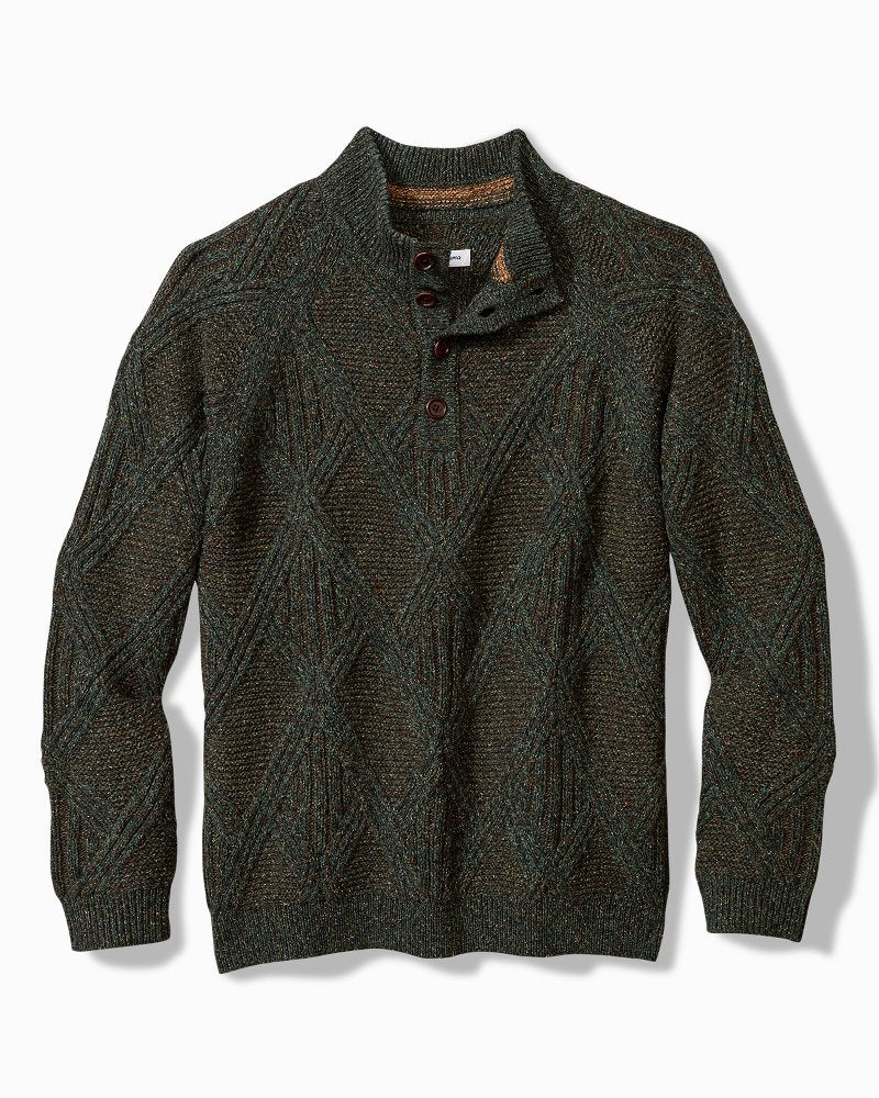 Beachscape Cable Button-Mock Sweater Dark Loden | Tommy Bahama Trusted - Beachscape Cable Button-Mock Sweater