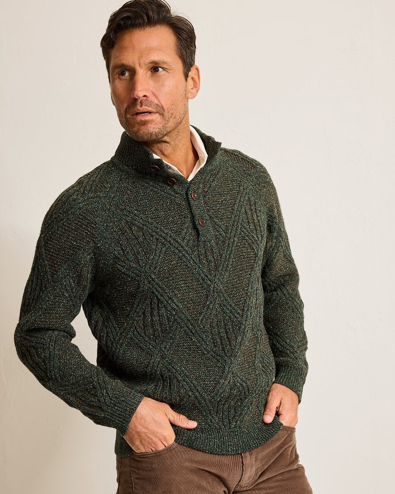 Beachscape Cable Button-Mock Sweater Dark Loden | Tommy Bahama Trusted - Beachscape Cable Button-Mock Sweater
