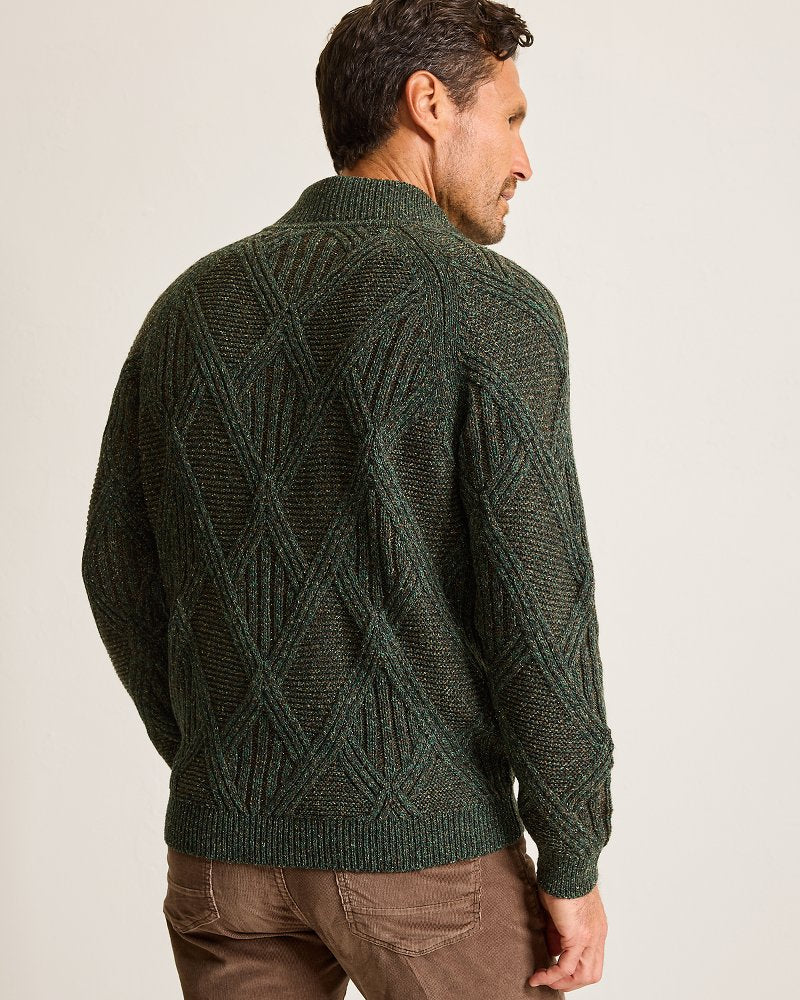 Beachscape Cable Button-Mock Sweater Dark Loden | Tommy Bahama Trusted - Beachscape Cable Button-Mock Sweater