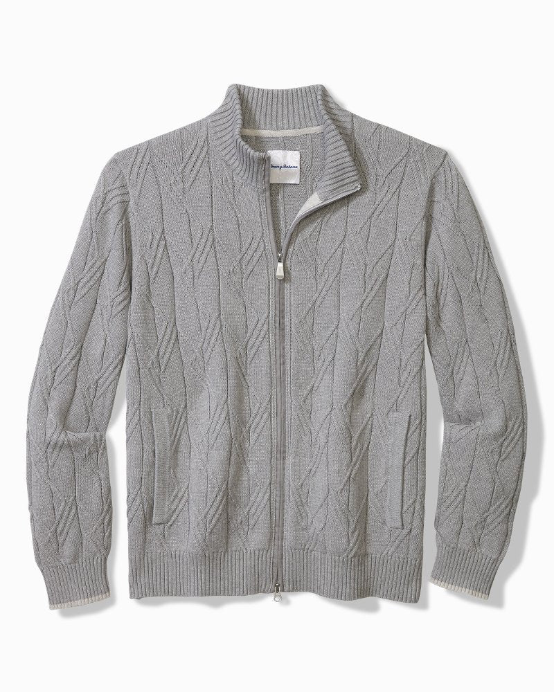 Capital Cable Full-Zip Cardigan Grey Heather | Tommy Bahama Signature - Capital Cable Full-Zip Cardigan
