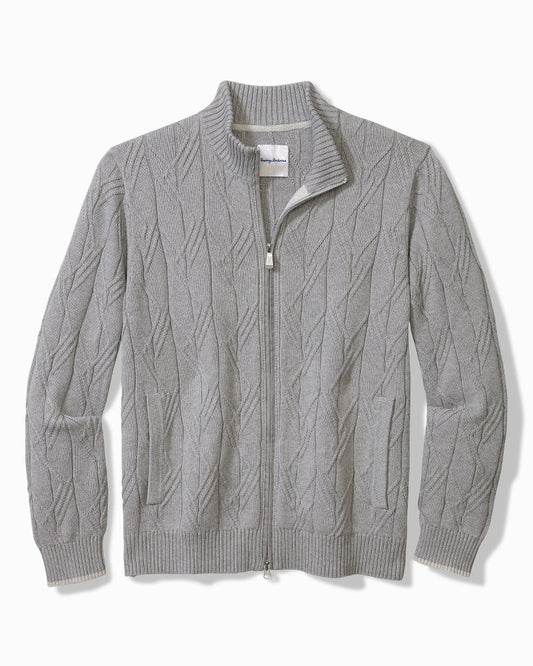 Capital Cable Full-Zip Cardigan Grey Heather | Tommy Bahama Signature - Capital Cable Full-Zip Cardigan
