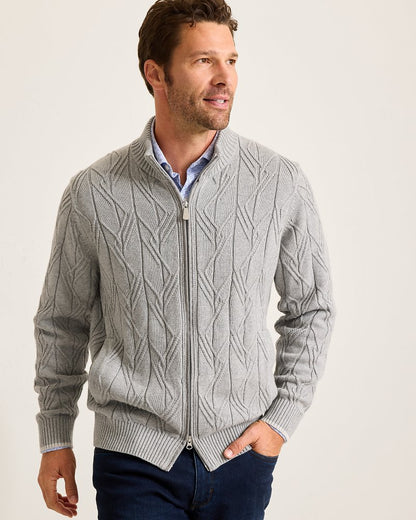 Capital Cable Full-Zip Cardigan Grey Heather | Tommy Bahama Signature - Capital Cable Full-Zip Cardigan