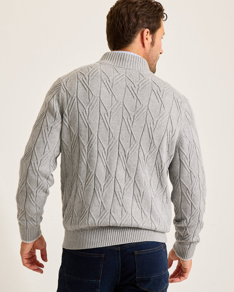 Capital Cable Full-Zip Cardigan Grey Heather | Tommy Bahama Signature - Capital Cable Full-Zip Cardigan