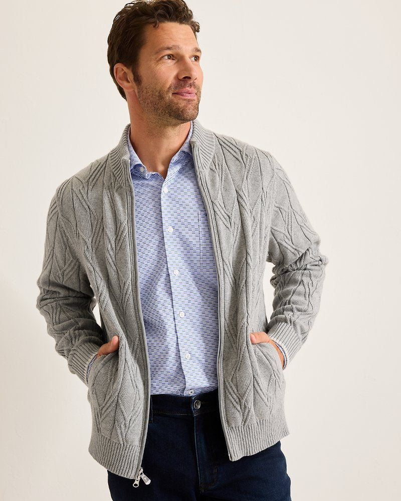 Capital Cable Full-Zip Cardigan Grey Heather | Tommy Bahama Signature - Capital Cable Full-Zip Cardigan