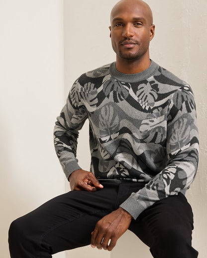 Monstera Camouflage Crew Sweater Heather Grey | Tommy Bahama Sale - Monstera Camouflage Crew Sweater
