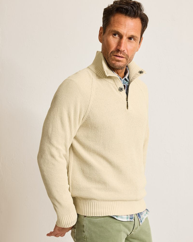Shoreline Surfcomber Snap-Mock Sweater Warm Mist | Tommy Bahama Popular - Shoreline Surfcomber Snap-Mock Sweater