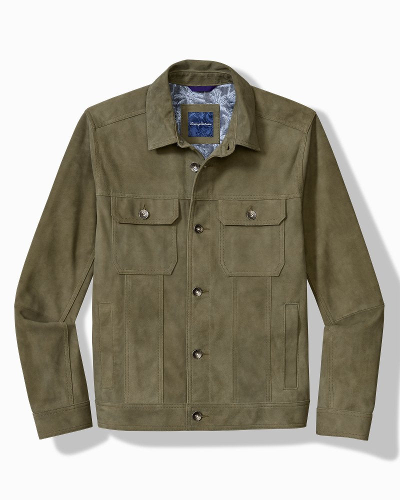 Pine Lake Suede Trucker Jacket Beetle Green | Tommy Bahama Essential - Pine Lake Suede Trucker Jacket