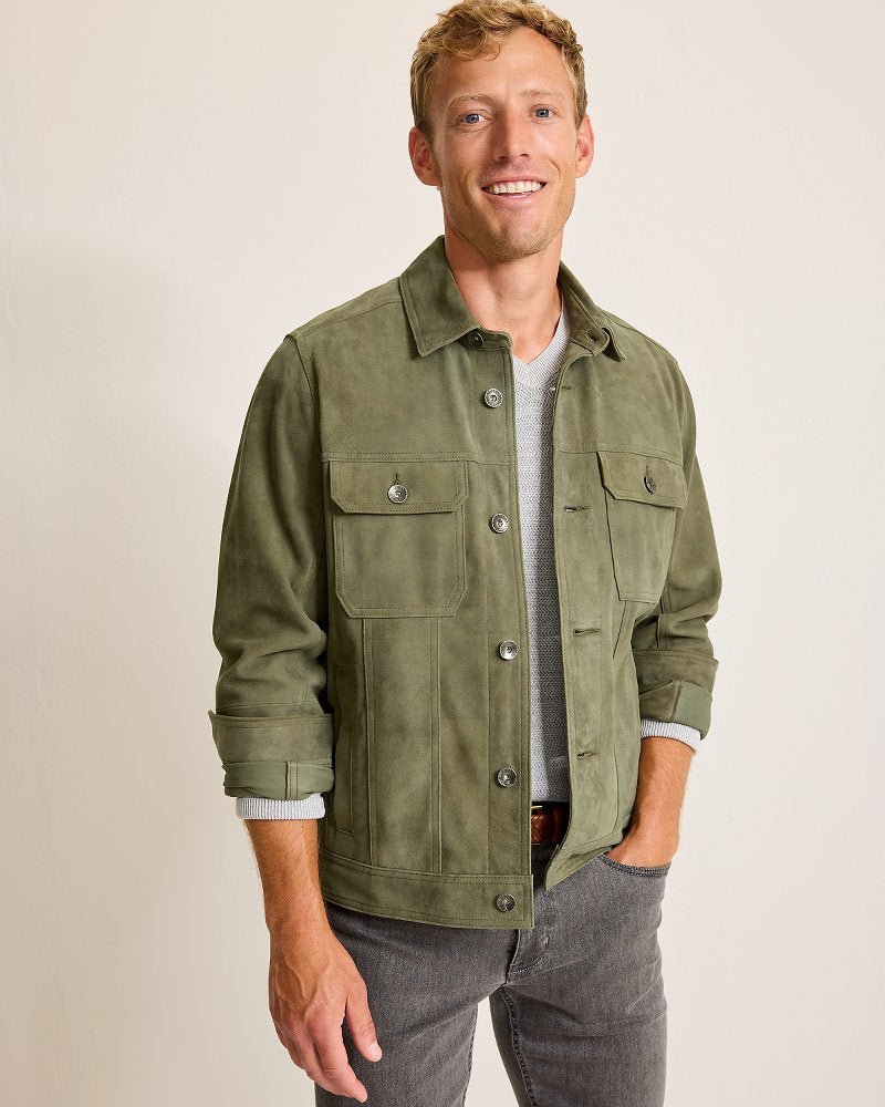 Pine Lake Suede Trucker Jacket Beetle Green | Tommy Bahama Essential - Pine Lake Suede Trucker Jacket