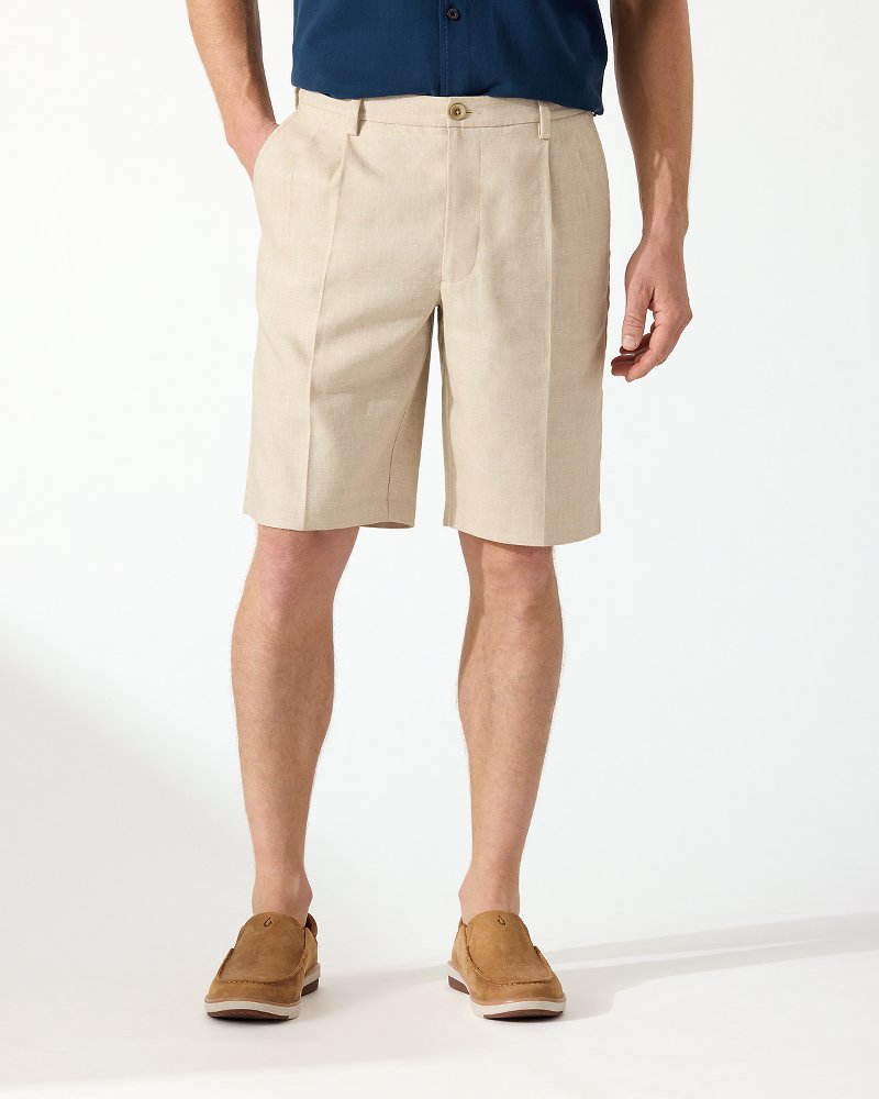 Latigo Beach Linen-Blend Pleated 10-Inch Shorts Stone Khaki | Tommy Bahama Essential - Latigo Beach Linen-Blend Pleated 10-Inch Shorts