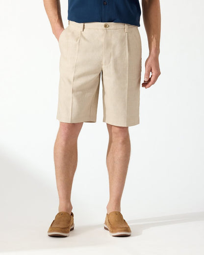 Latigo Beach Linen-Blend Pleated 10-Inch Shorts Stone Khaki | Tommy Bahama Essential - Latigo Beach Linen-Blend Pleated 10-Inch Shorts