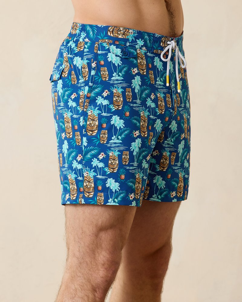 Rialto Tiki Tropics 6-Inch Swim Trunks Cobalt Haze | Tommy Bahama Premium - Rialto Tiki Tropics 6-Inch Swim Trunks