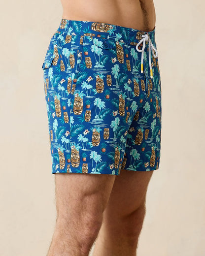 Rialto Tiki Tropics 6-Inch Swim Trunks Cobalt Haze | Tommy Bahama Premium - Rialto Tiki Tropics 6-Inch Swim Trunks