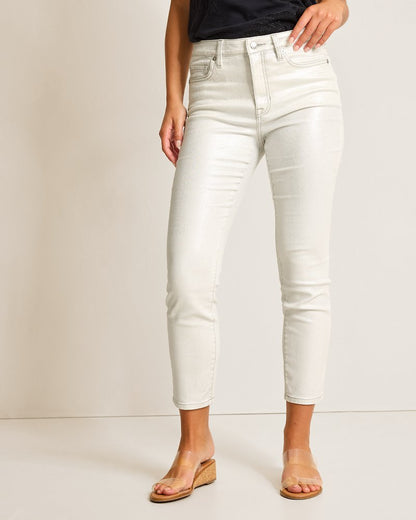 Metallic High-Rise Ankle Jeans White | Tommy Bahama Featured - Metallic High-Rise Ankle Jeans