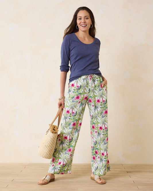 Two Palms Coastal Palms High-Rise Linen Easy Pants White | Tommy Bahama Featured - Two Palms Coastal Palms High-Rise Linen Easy Pants