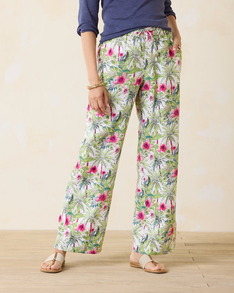 Two Palms Coastal Palms High-Rise Linen Easy Pants White | Tommy Bahama Featured - Two Palms Coastal Palms High-Rise Linen Easy Pants