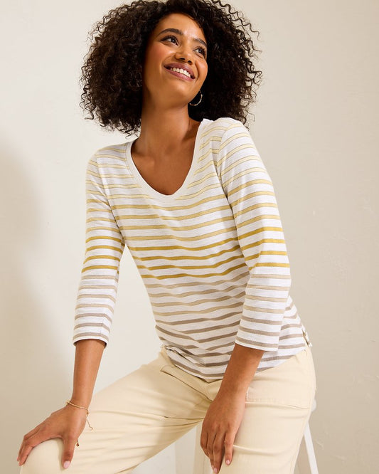 Ashby Isles Horizon Stripe 3/4-Sleeve T-Shirt Travertine | Tommy Bahama Best Seller - Ashby Isles Horizon Stripe 3/4-Sleeve T-Shirt
