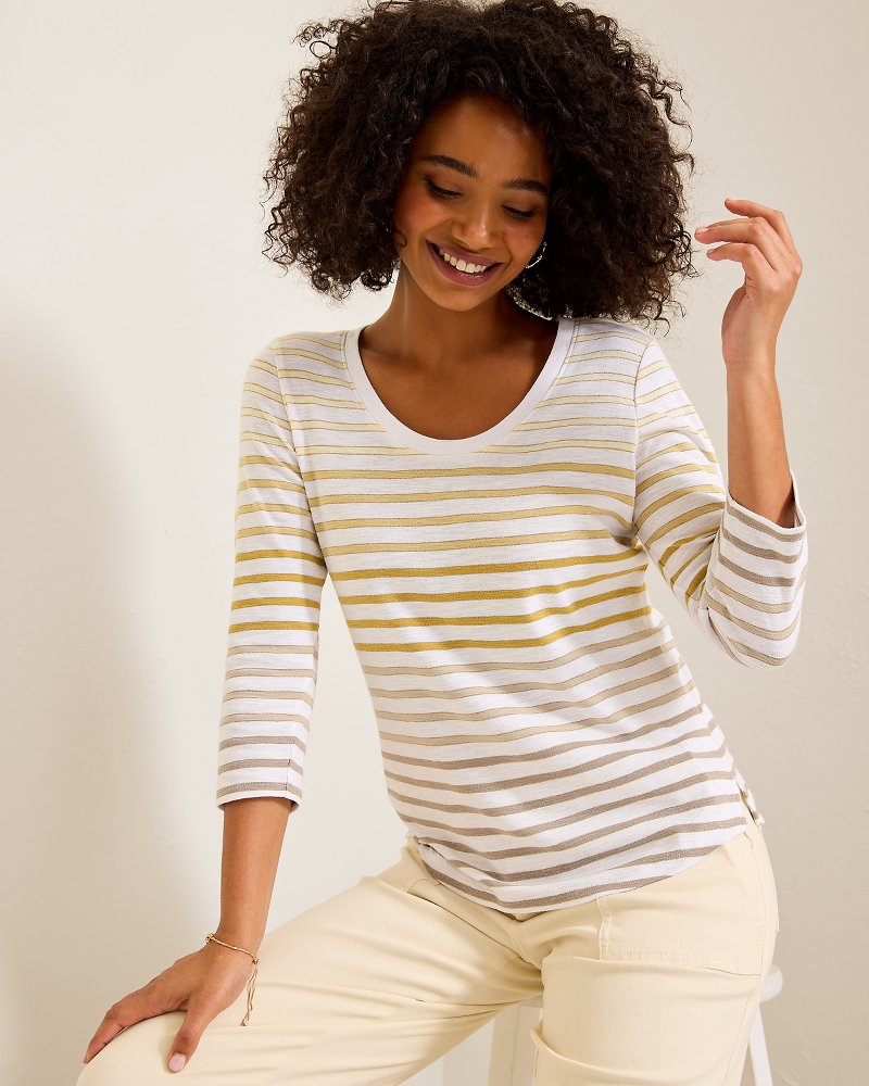 Ashby Isles Horizon Stripe 3/4-Sleeve T-Shirt Travertine | Tommy Bahama Best Seller - Ashby Isles Horizon Stripe 3/4-Sleeve T-Shirt