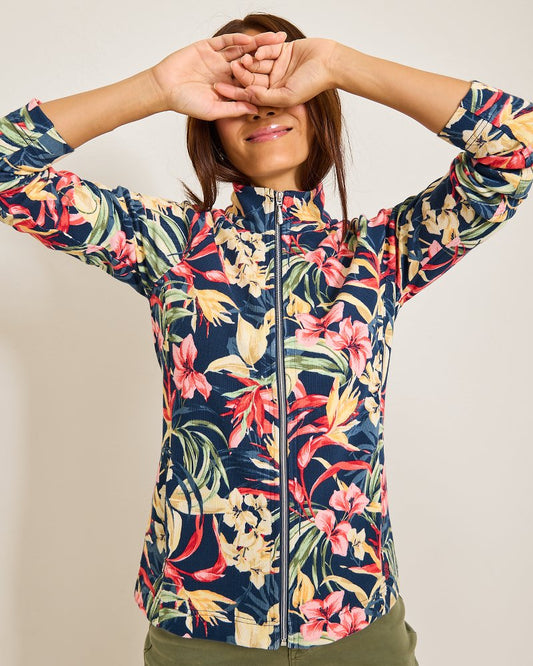 Aruba Flora Amora Full-Zip Sweatshirt Island Navy | Tommy Bahama Hot Sale - Aruba Flora Amora Full-Zip Sweatshirt