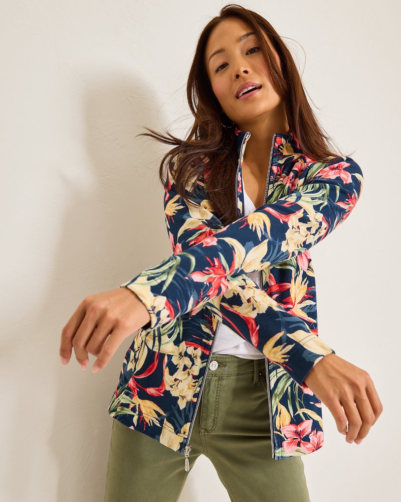 Aruba Flora Amora Full-Zip Sweatshirt Island Navy | Tommy Bahama Hot Sale - Aruba Flora Amora Full-Zip Sweatshirt
