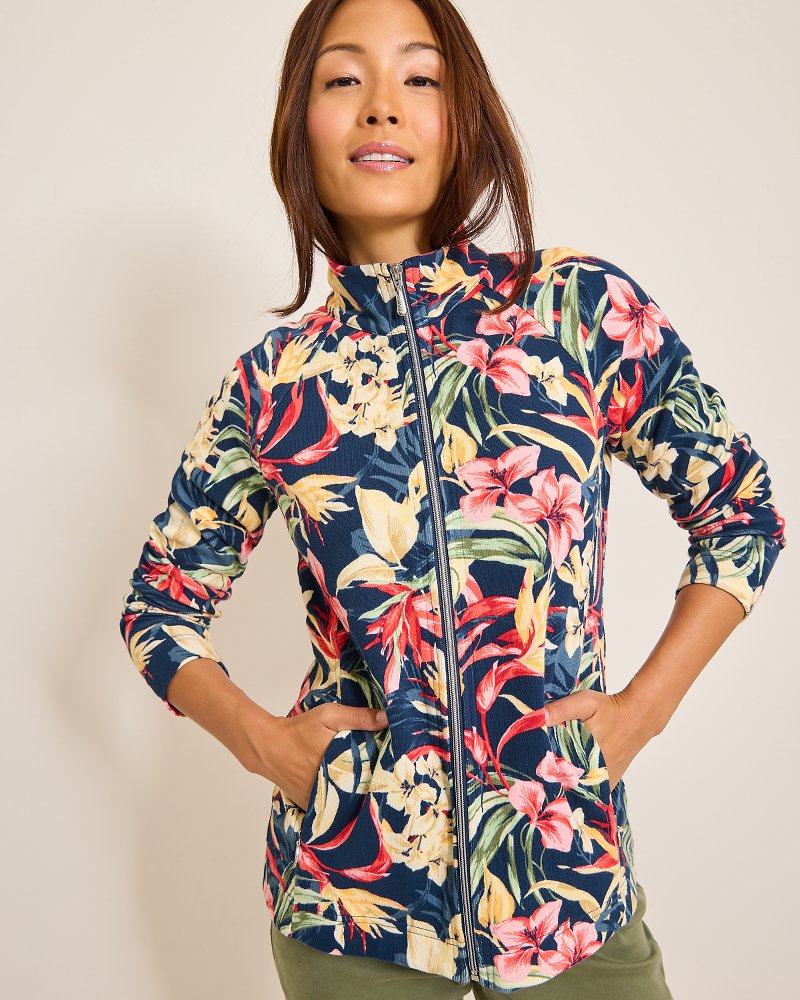 Aruba Flora Amora Full-Zip Sweatshirt Island Navy | Tommy Bahama Hot Sale - Aruba Flora Amora Full-Zip Sweatshirt
