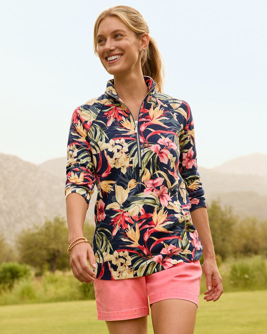 Aruba Flora Amora Half-Zip Sweatshirt Island Navy | Tommy Bahama Latest - Aruba Flora Amora Half-Zip Sweatshirt