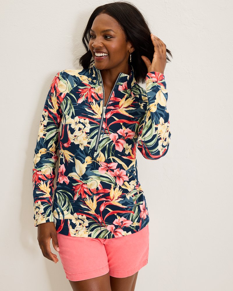 Aruba Flora Amora Half-Zip Sweatshirt Island Navy | Tommy Bahama Latest - Aruba Flora Amora Half-Zip Sweatshirt