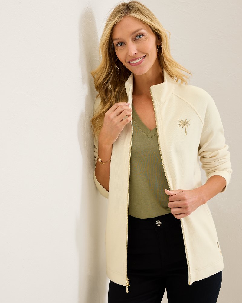 Aruba Portico Palma Embroidered Full-Zip Sweatshirt Coconut | Tommy Bahama Trusted - Aruba Portico Palma Embroidered Full-Zip Sweatshirt