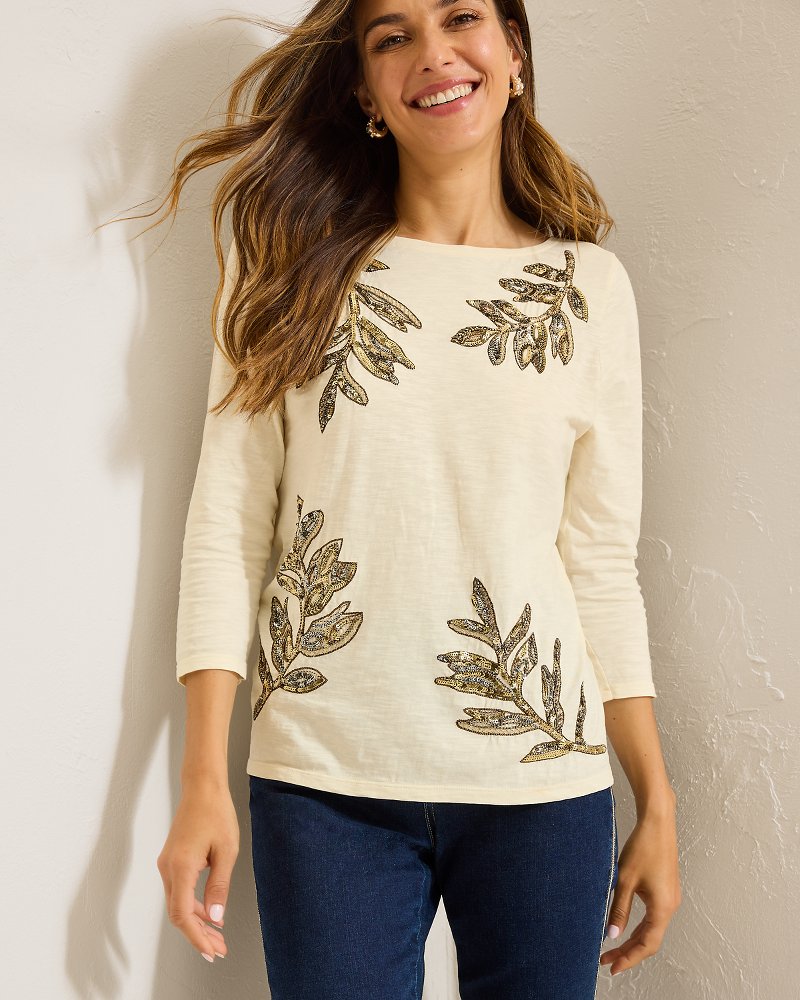 Forever Fronds Embellished Lux 3/4-Sleeve T-Shirt Coconut | Tommy Bahama Smart Buy - Forever Fronds Embellished Lux 3/4-Sleeve T-Shirt