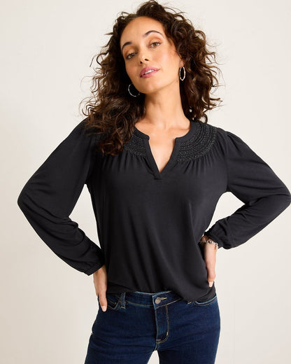 Kauai Long-Sleeve Smocked Top Black | Tommy Bahama Signature - Kauai Long-Sleeve Smocked Top