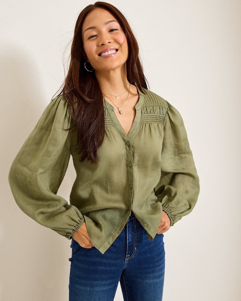 Palm Breeze Pintuck Blouse Tea Leaf | Tommy Bahama Special Offer - Palm Breeze Pintuck Blouse