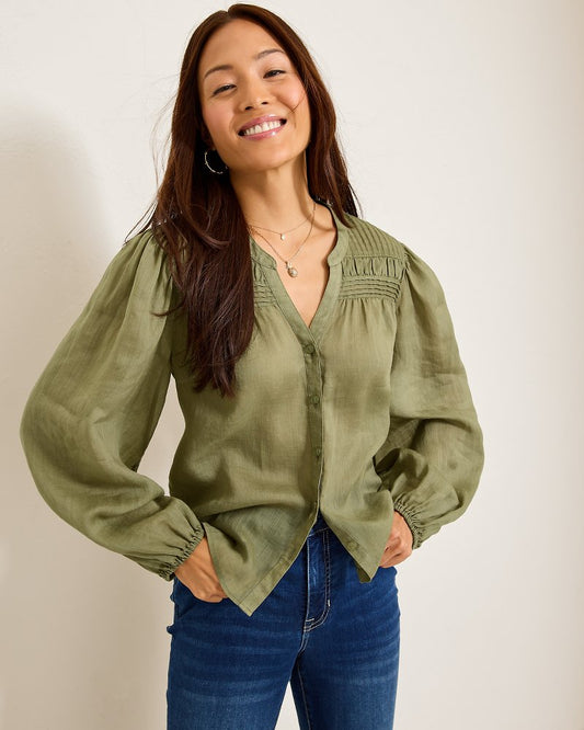Palm Breeze Pintuck Blouse Tea Leaf | Tommy Bahama Special Offer - Palm Breeze Pintuck Blouse