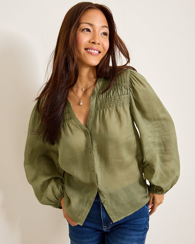 Palm Breeze Pintuck Blouse Tea Leaf | Tommy Bahama Special Offer - Palm Breeze Pintuck Blouse