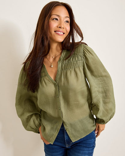 Palm Breeze Pintuck Blouse Tea Leaf | Tommy Bahama Special Offer - Palm Breeze Pintuck Blouse