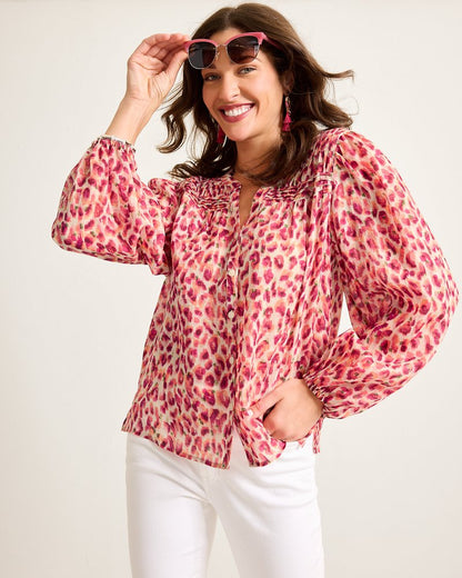 Jeweled Jaguar Pintuck Blouse Bleached Sand | Tommy Bahama Everyday - Jeweled Jaguar Pintuck Blouse