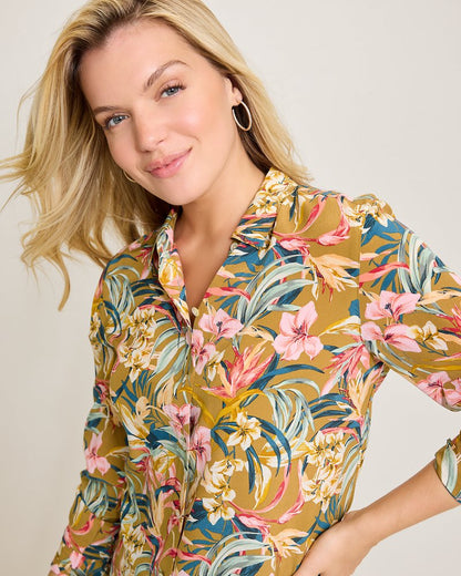 Flora Amora Long-Sleeve Silk Shirt Greek Olive | Tommy Bahama Trusted - Flora Amora Long-Sleeve Silk Shirt