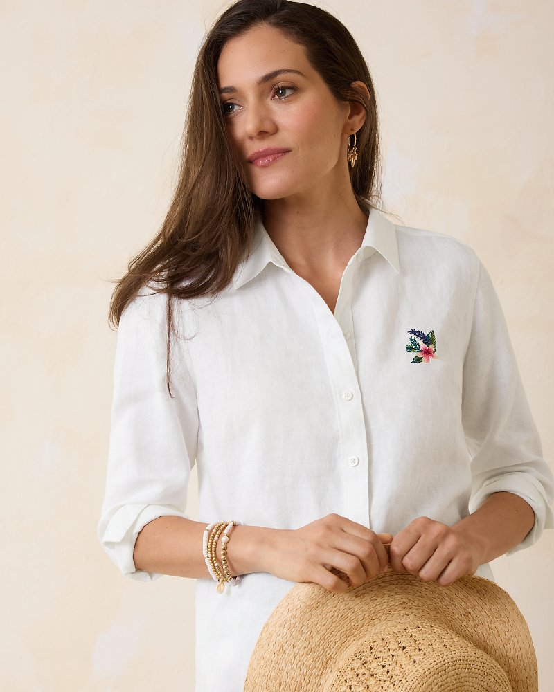 Coastalina Coastal Palms Linen Shirt White | Tommy Bahama Exclusive - Coastalina Coastal Palms Linen Shirt