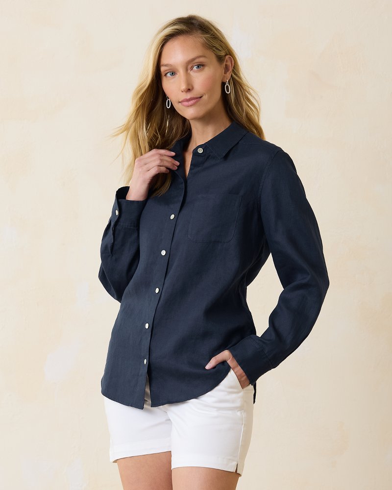 Coastalina Relaxed Long-Sleeve Linen Top Coastline | Tommy Bahama Best Price - Coastalina Relaxed Long-Sleeve Linen Top