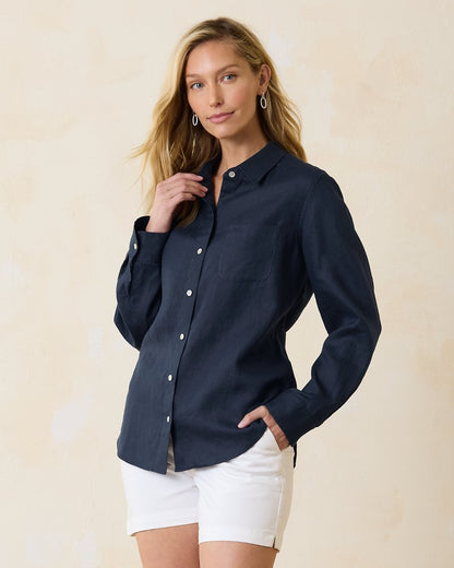 Coastalina Relaxed Long-Sleeve Linen Top Coastline | Tommy Bahama Best Price - Coastalina Relaxed Long-Sleeve Linen Top