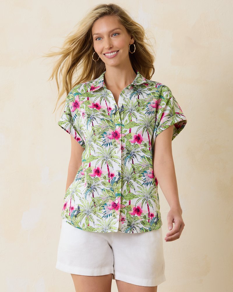 Coastalina Coastal Palms Linen Camp Shirt White | Tommy Bahama Value - Coastalina Coastal Palms Linen Camp Shirt